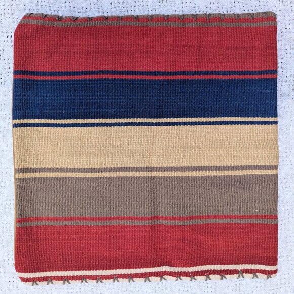 Pottery Barn Wool Pillow Covers Southwestern Stripe Blanket Stitch Set of 2 - Picture 3 of 10